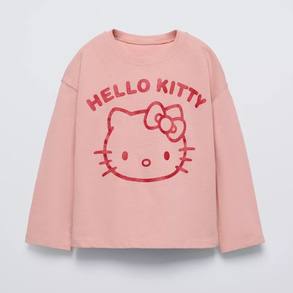 Zara Pink Hello Kitty Graphic Long Sleeve Top